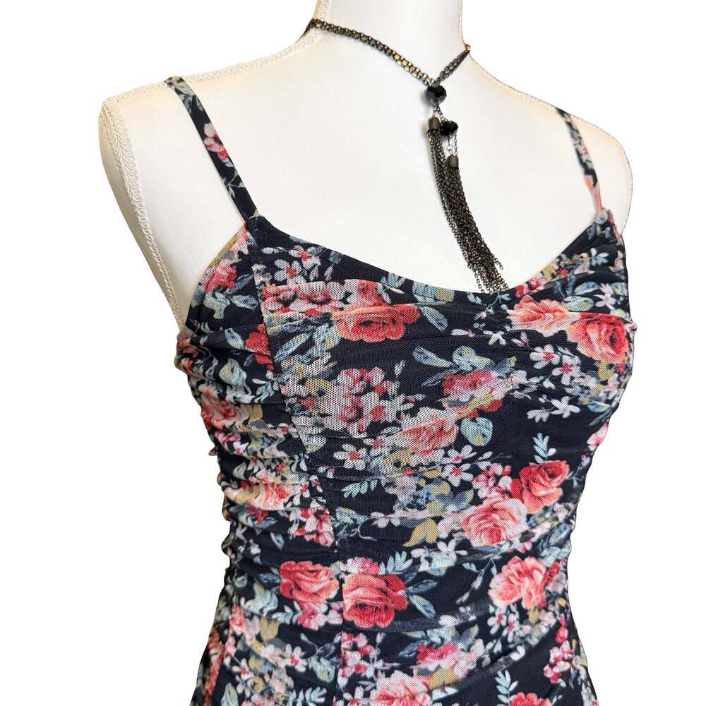 Free Press Clothing Floral Ruched Mesh Bodysuit Size S